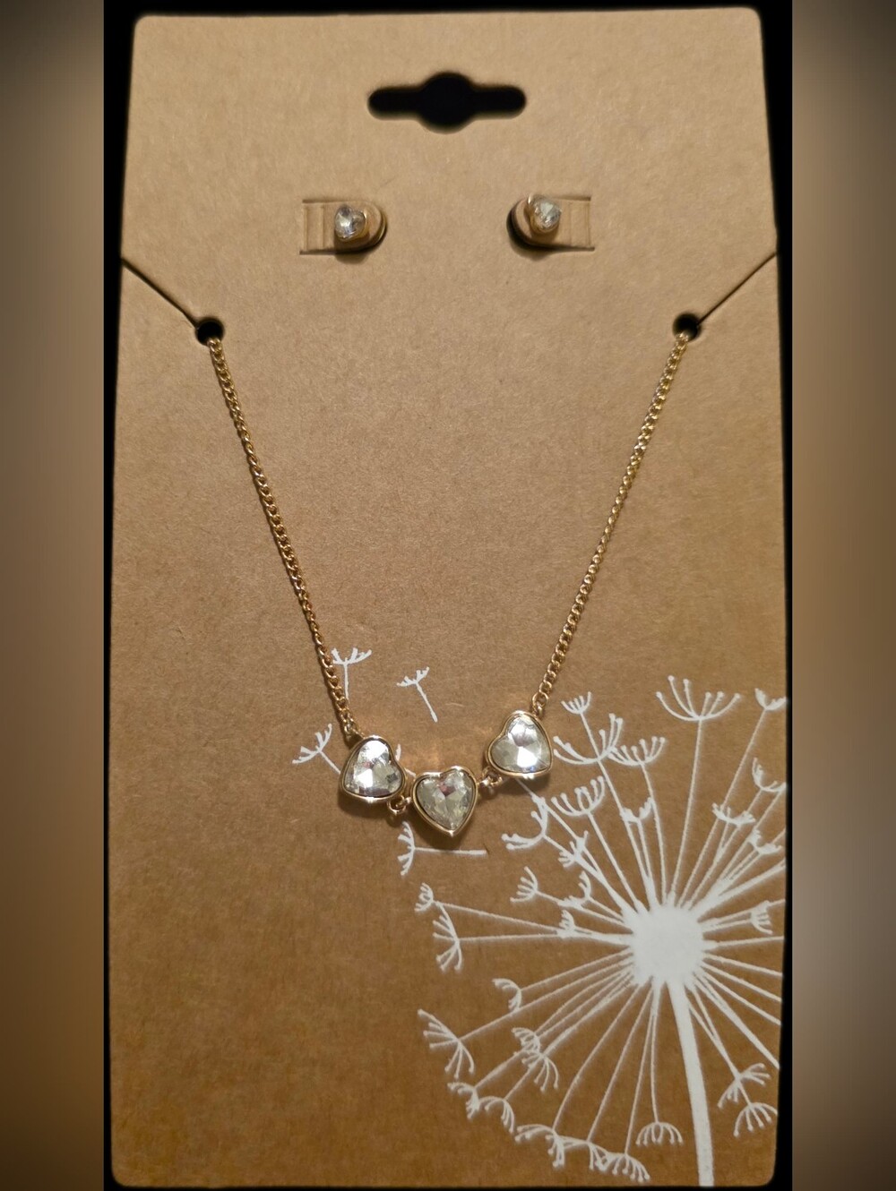 Triple Heart Crystal Necklace W/stud Earrings